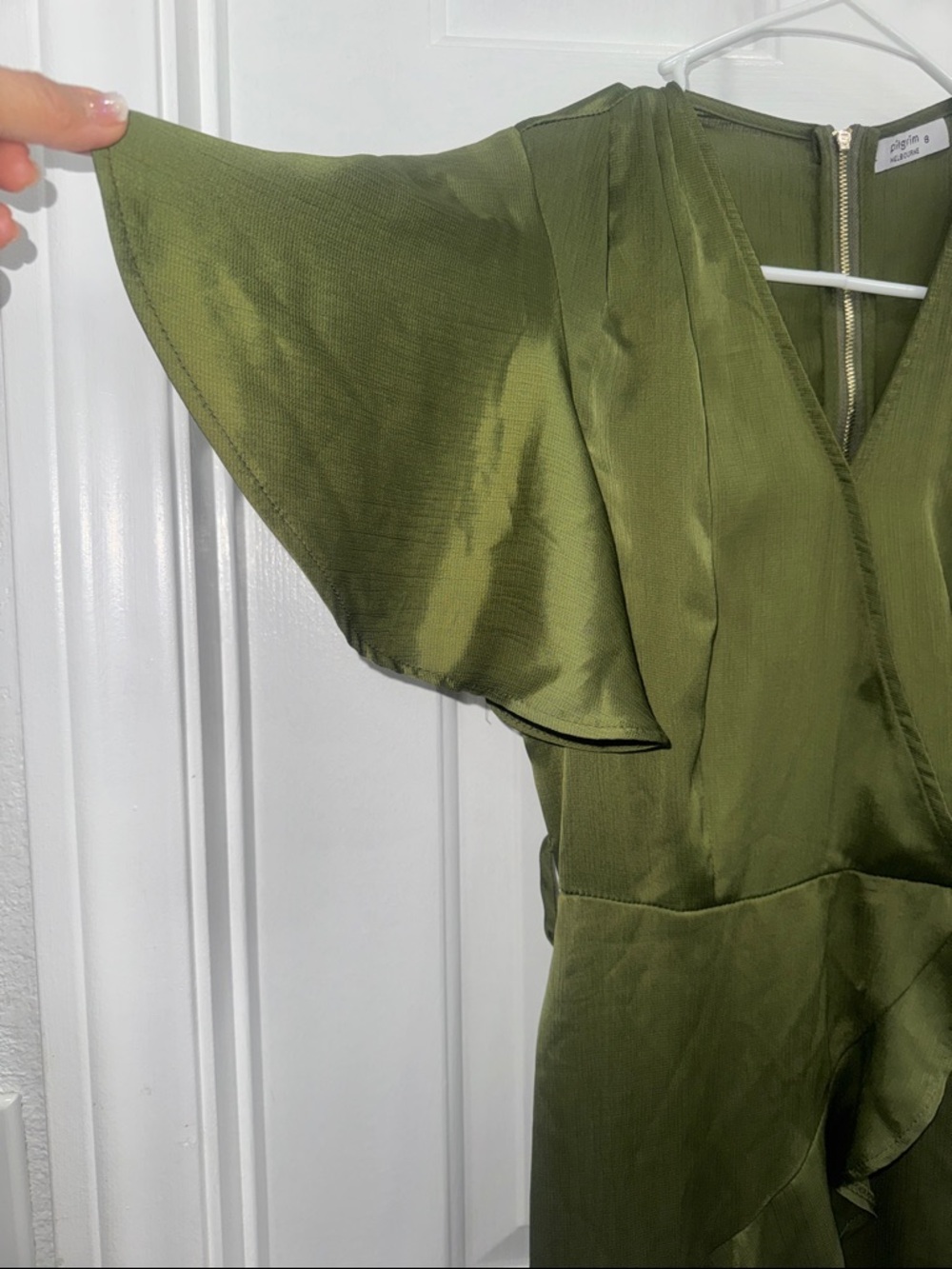 Pilgrim Olive Green Ruffle Wrap Mini Dress - Picture 4 of 5
